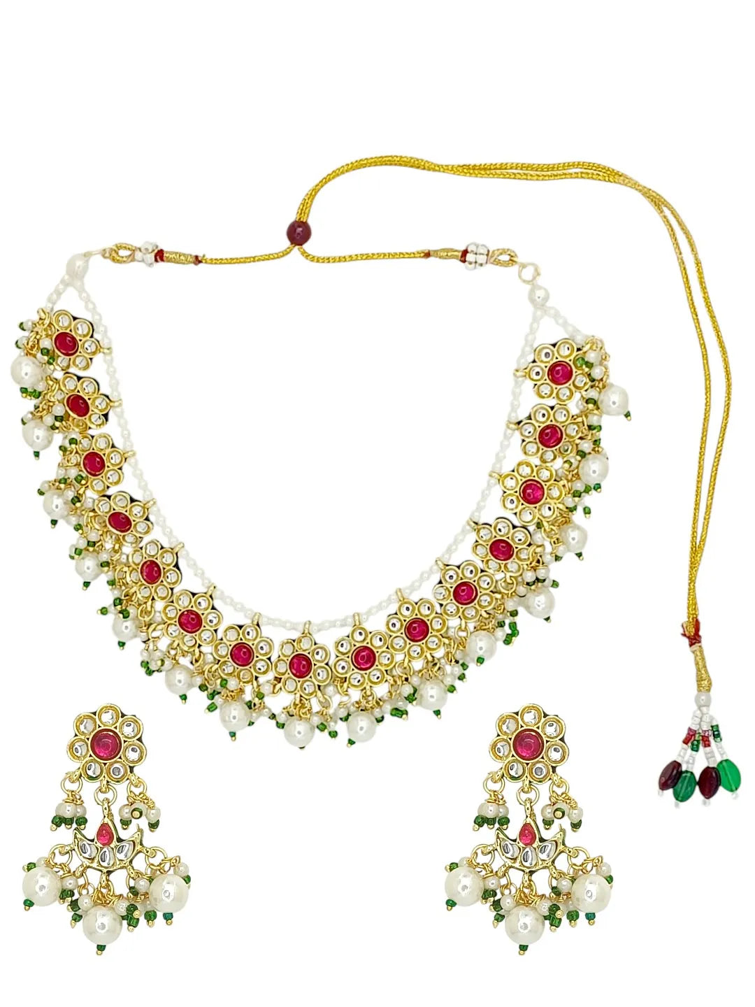 Gold-Plated Kundan Stone Studded & Beaded Jewellery Set