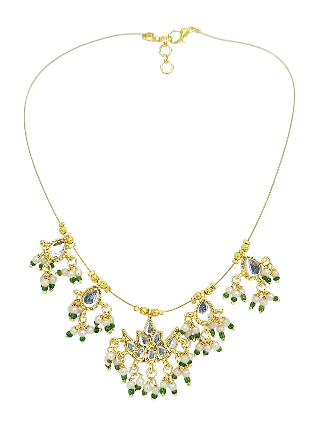 Gold-Plated Tasselled & Kundan Beads Necklace