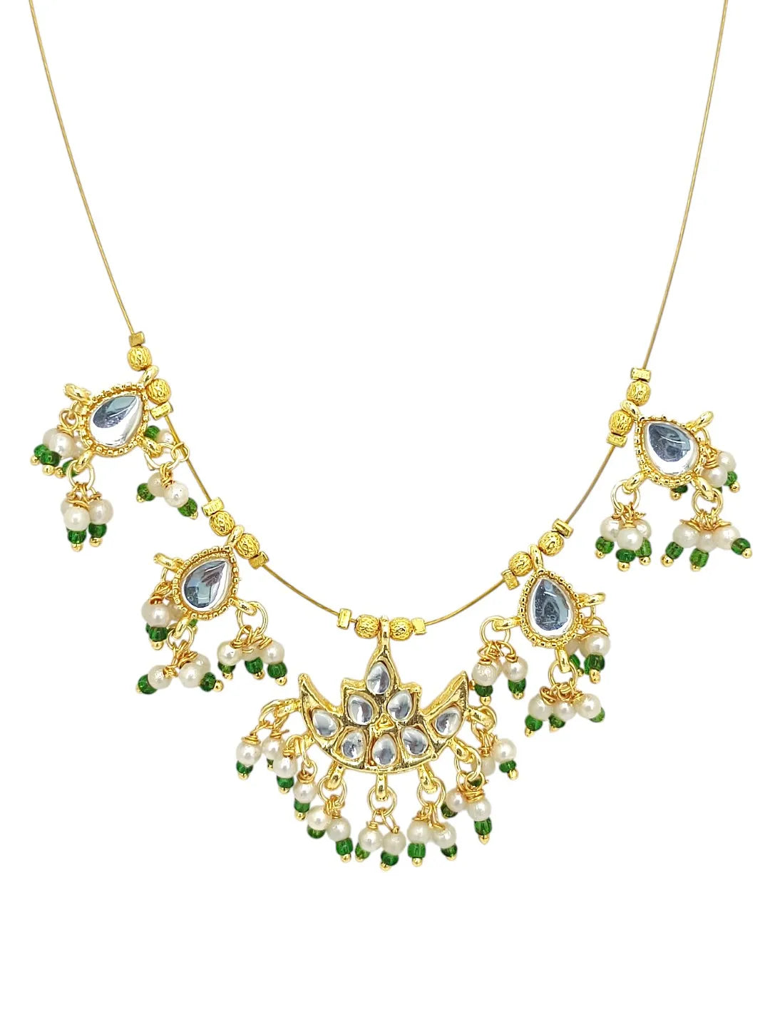 Gold-Plated Tasselled & Kundan Beads Necklace