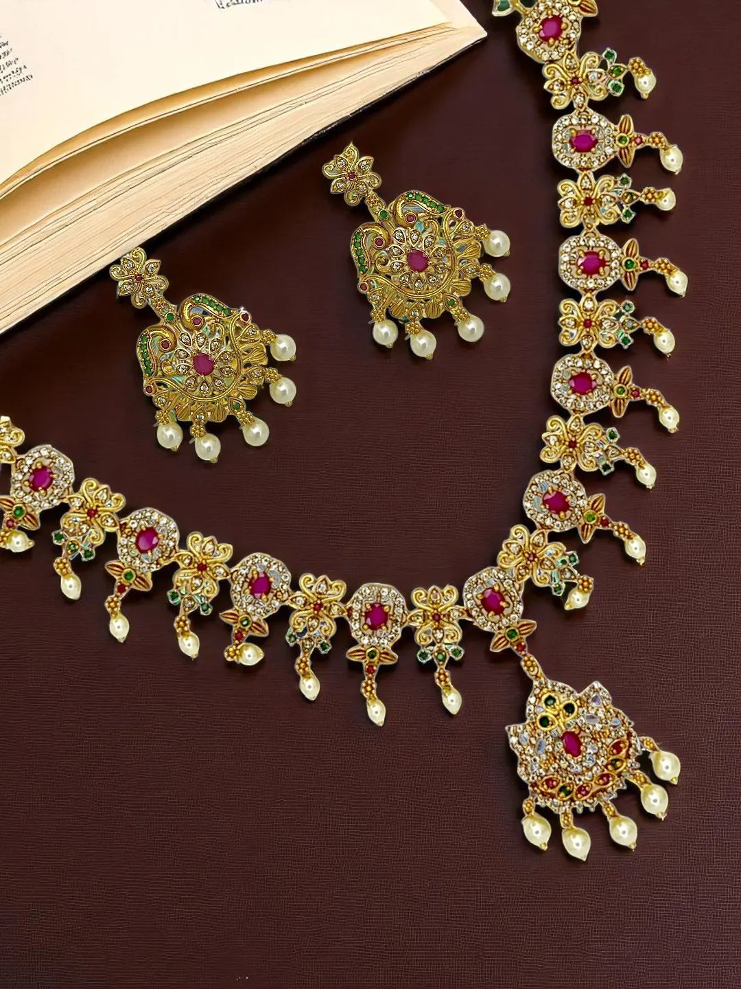 Gold-Plated Meenakaris Jewellery Set