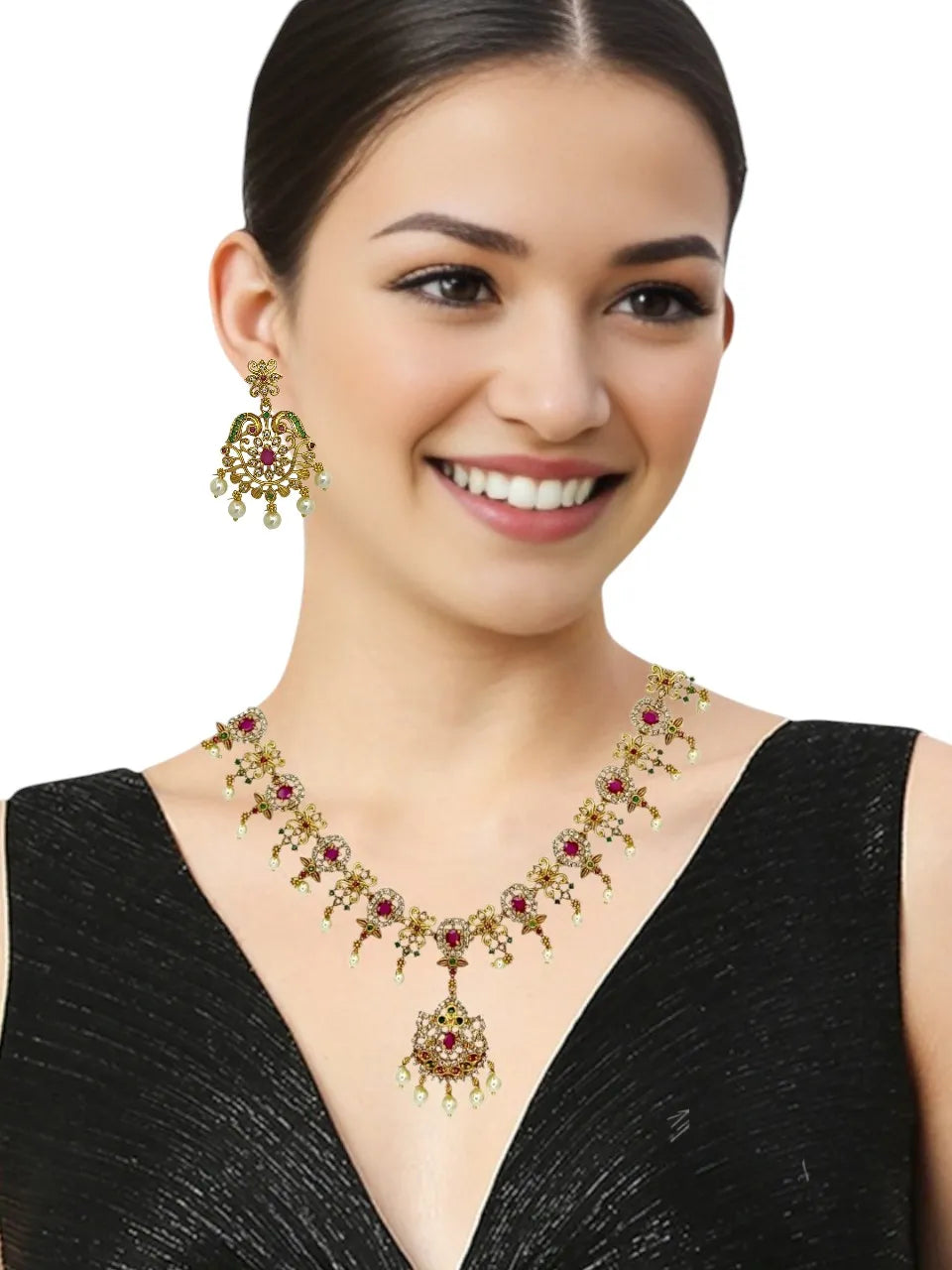 Gold-Plated Meenakaris Jewellery Set