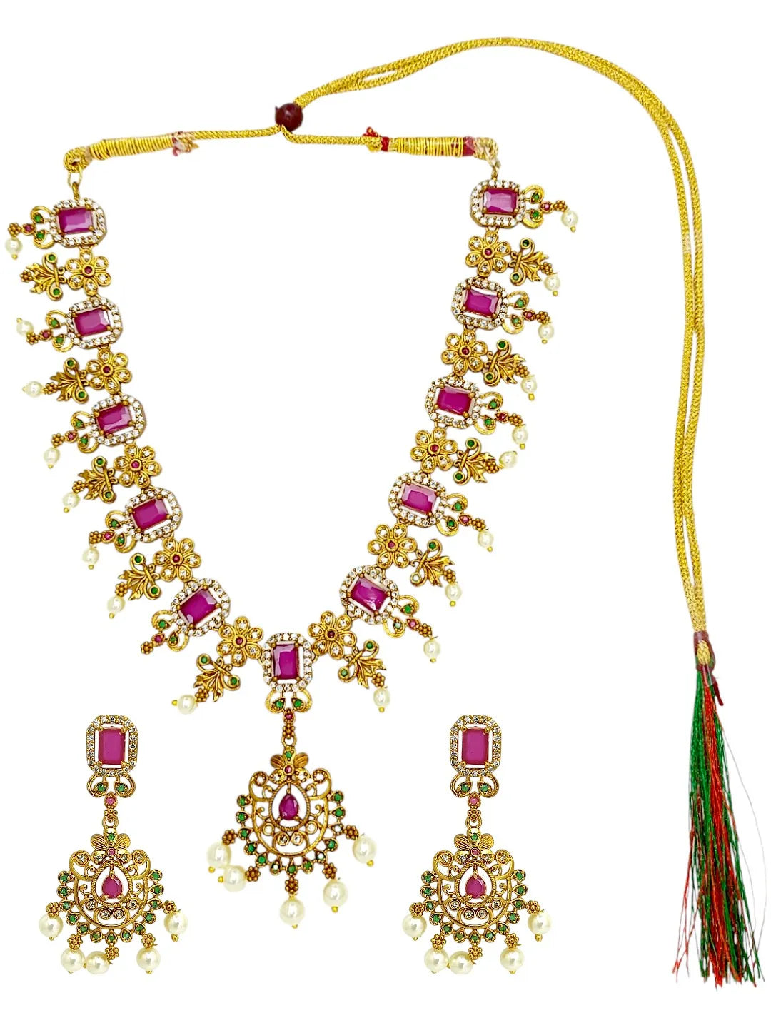 Gold-Plated Artificial Stones and Beads Studded & Beaded Jewellery Set