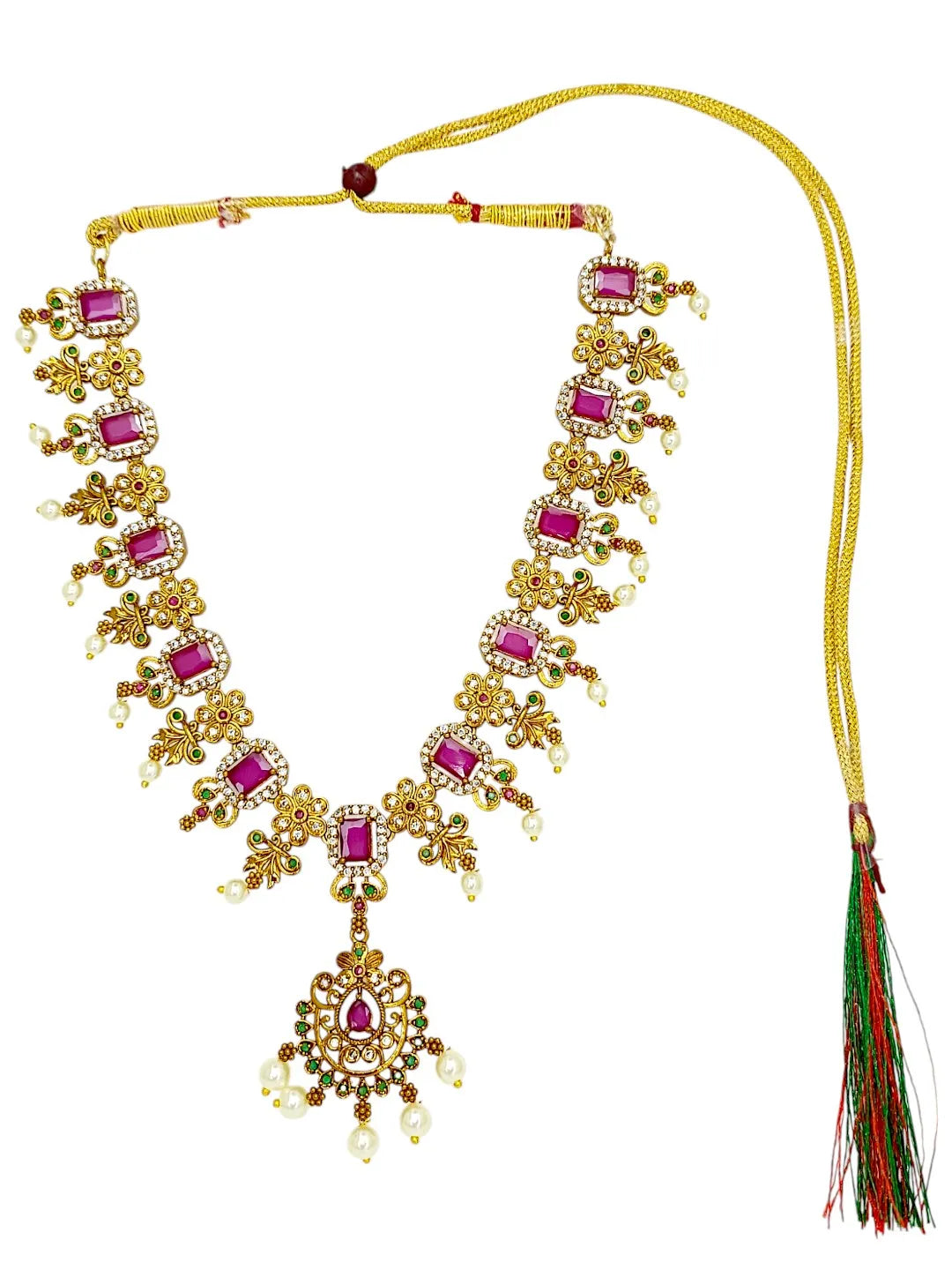 Gold-Plated Artificial Stones and Beads Studded & Beaded Jewellery Set