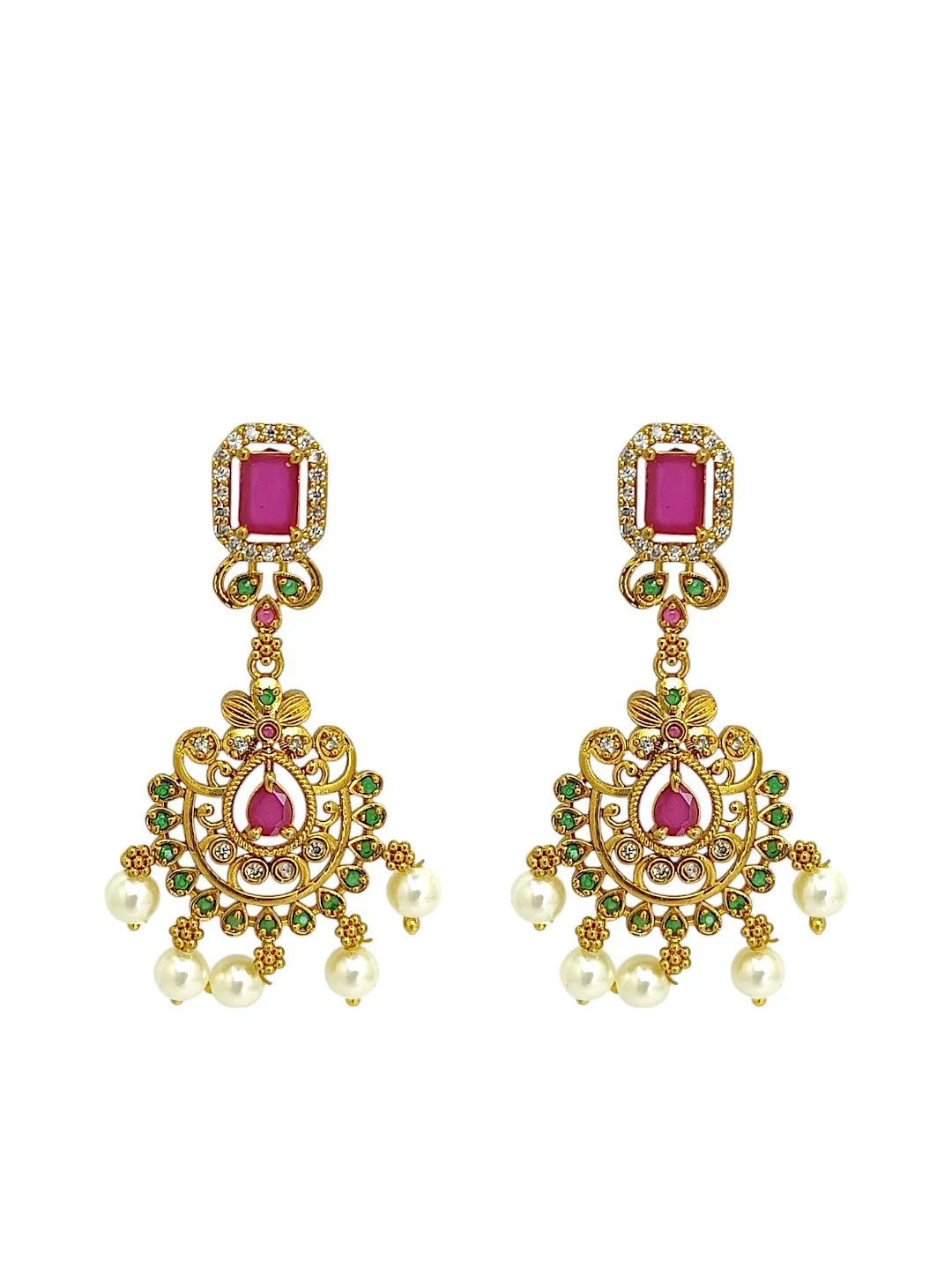 Gold-Plated Artificial Stones and Beads Studded & Beaded Jewellery Set