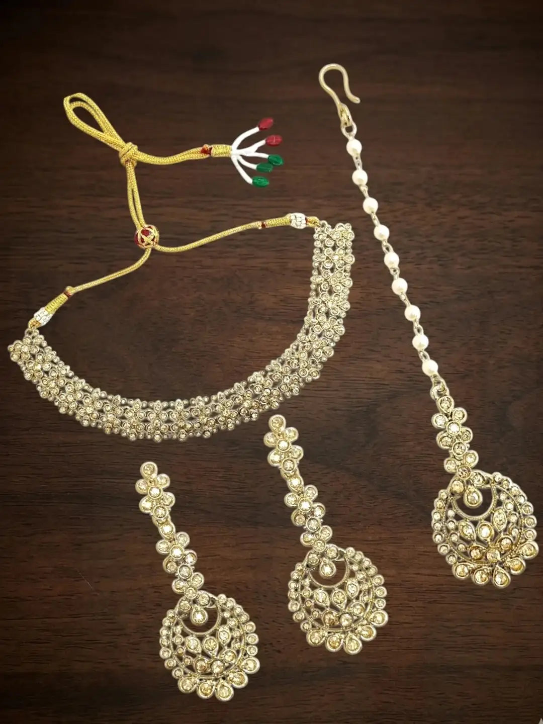 Antique Gold Plated Champagne CZ Necklace Set