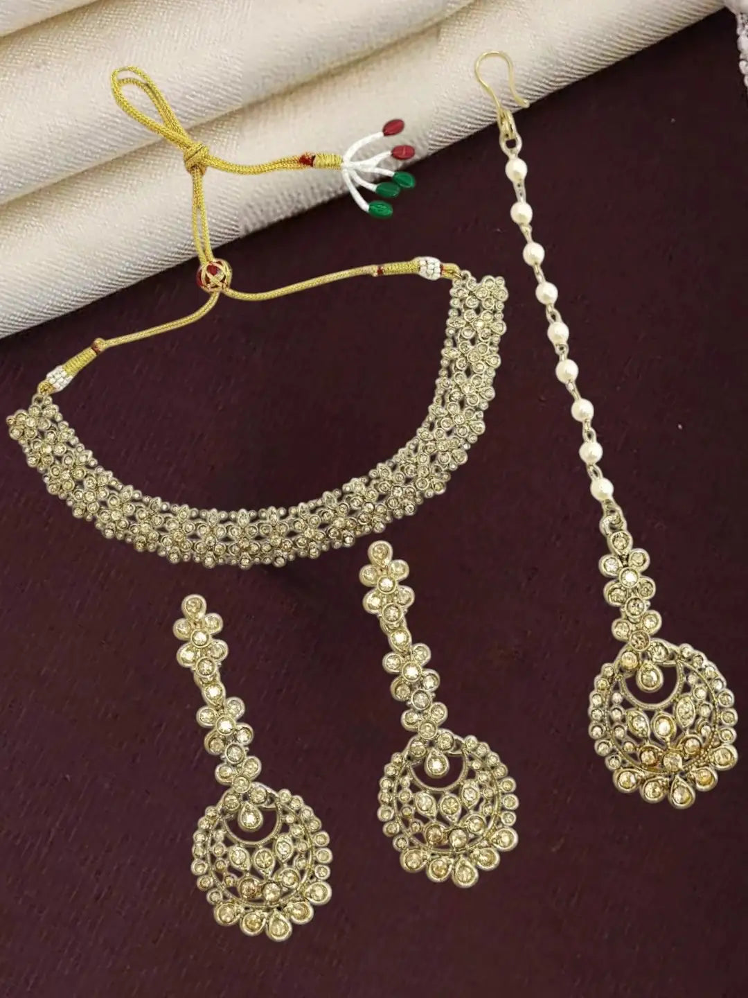 Antique Gold Plated Champagne CZ Necklace Set