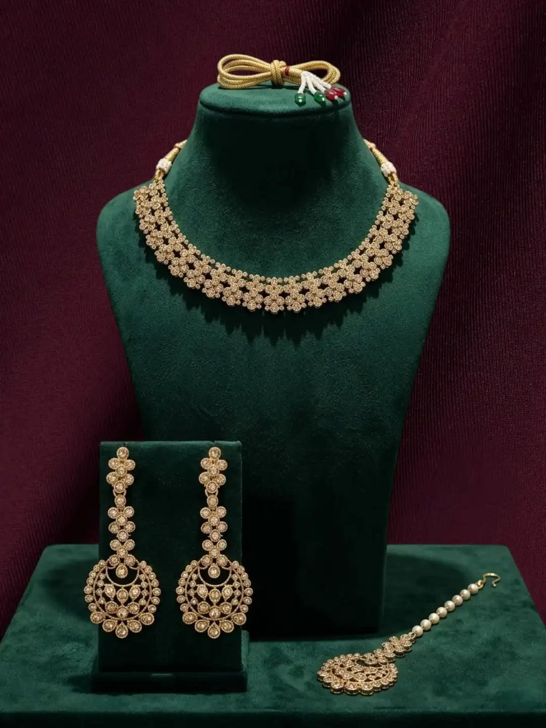 Antique Gold Plated Champagne CZ Necklace Set