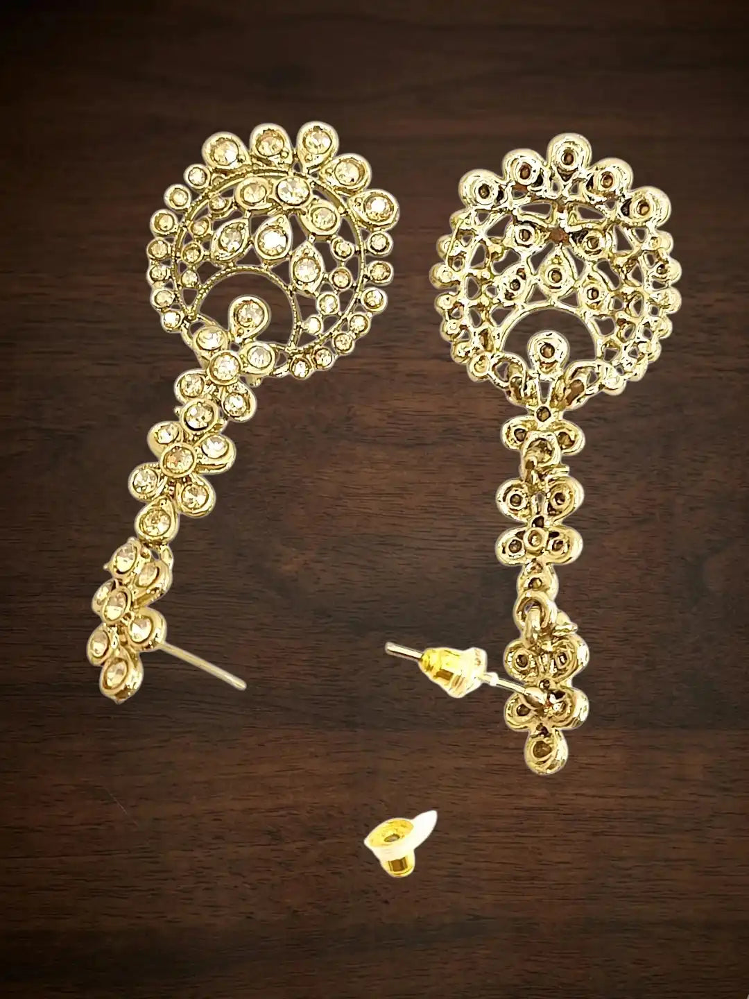 Antique Gold Plated Champagne CZ Necklace Set with Matching Earrings and Maangtikka