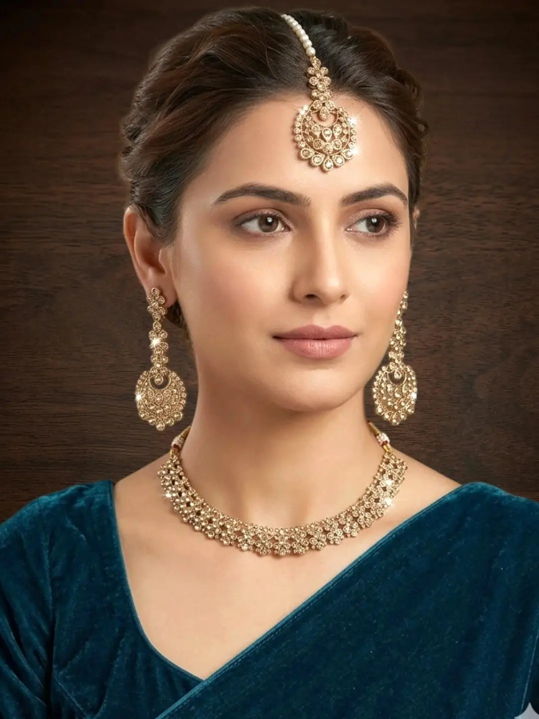 Antique Gold Plated Champagne CZ Necklace Set