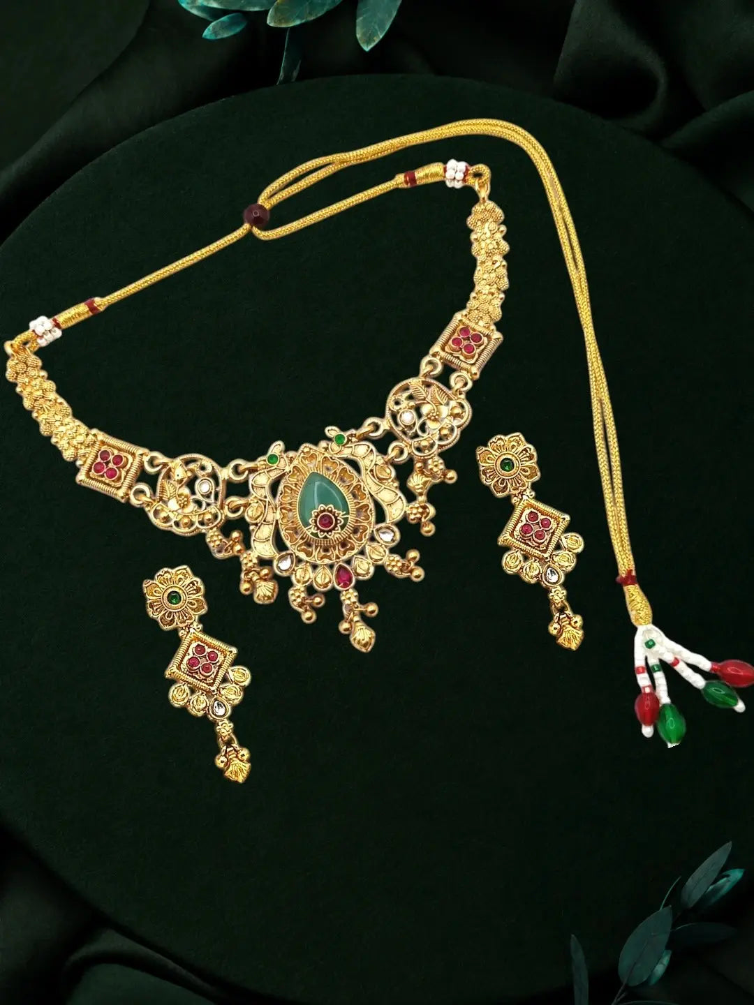 Gold Plated Green Heritage Necklace Set