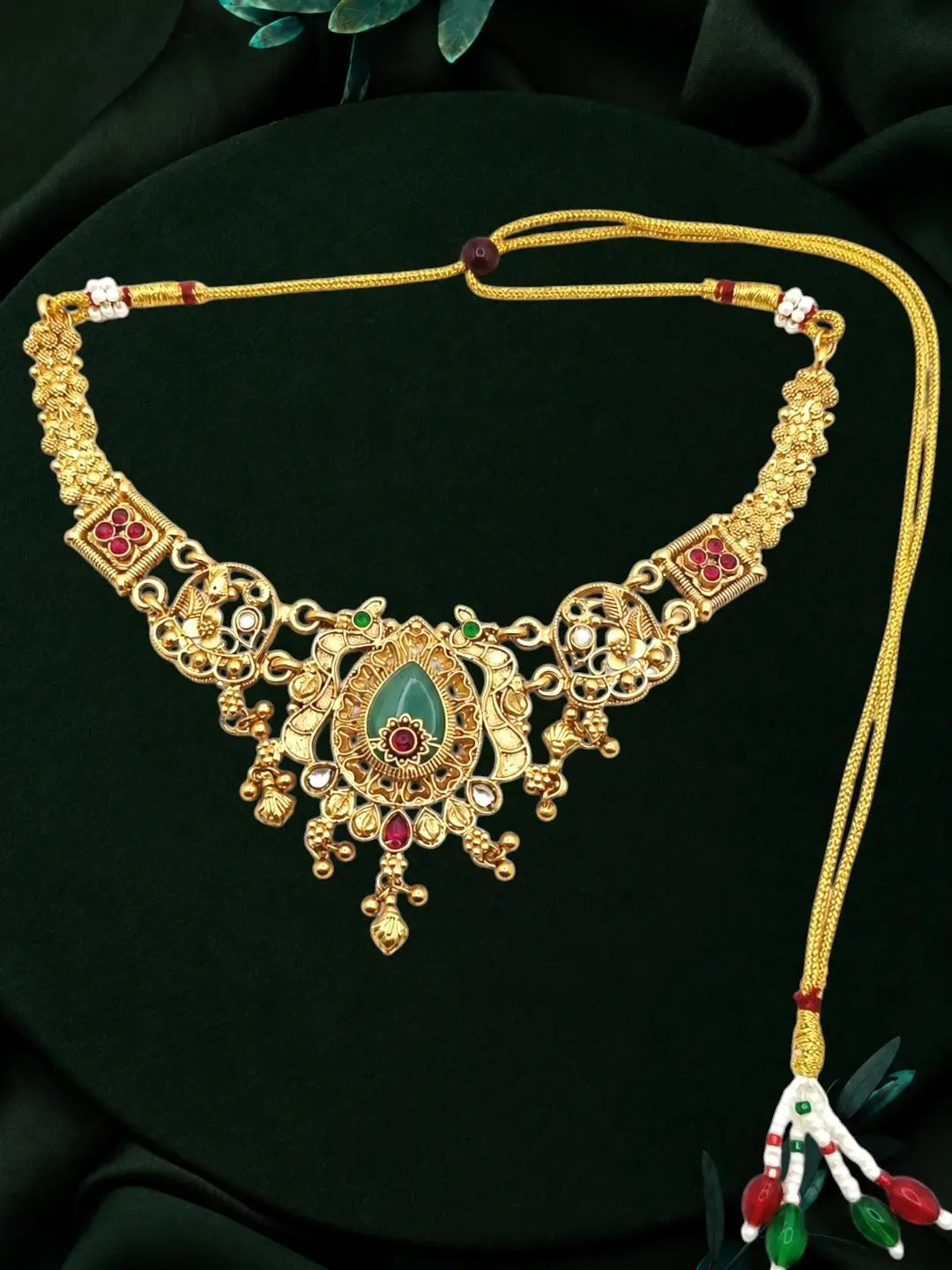 Gold Plated Green Heritage Necklace Set