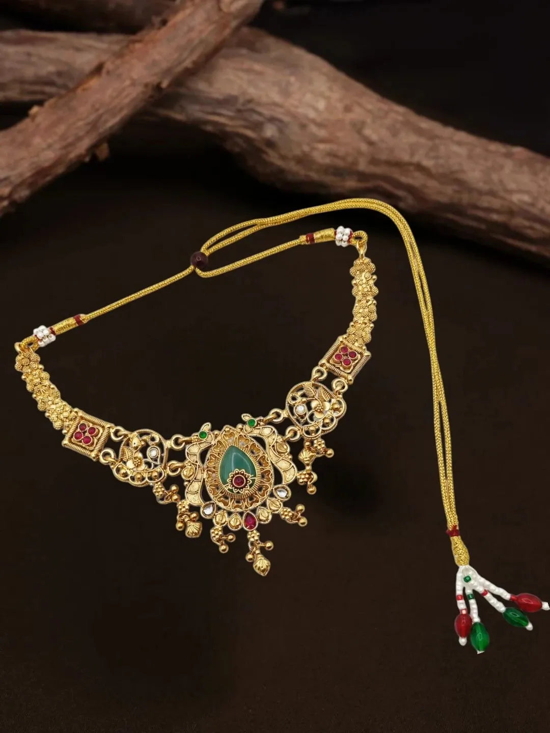 Gold Plated Green Heritage Necklace Set