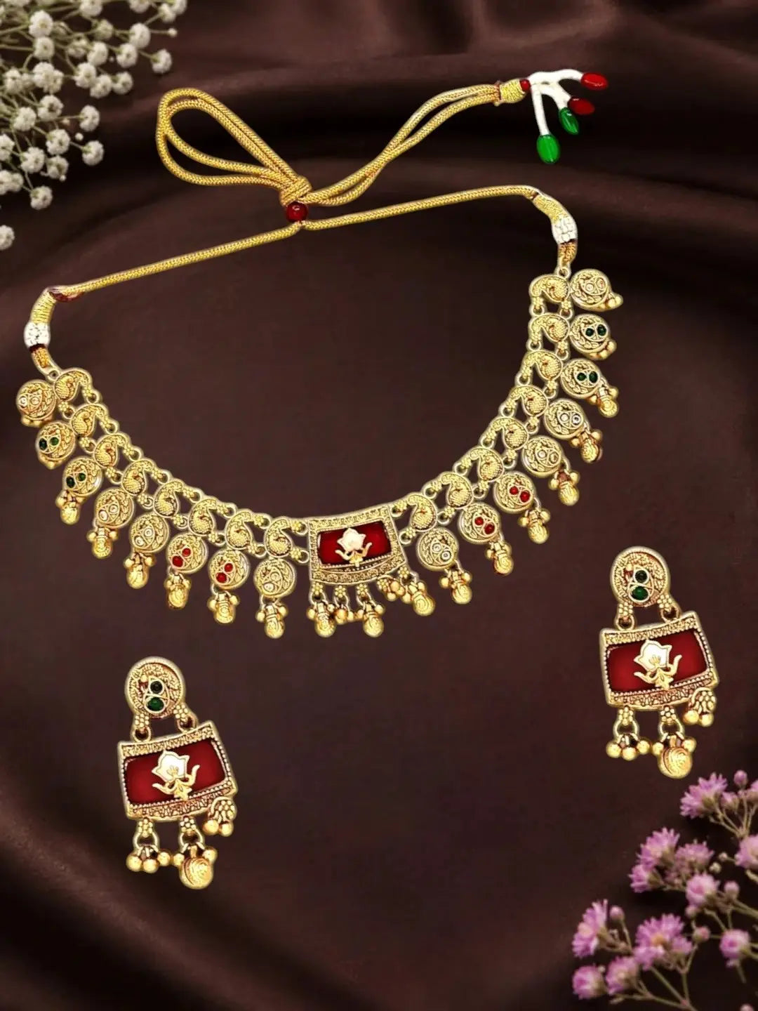 Matte Gold Plated Peacock Heritage Necklace Set For Women and Girl
