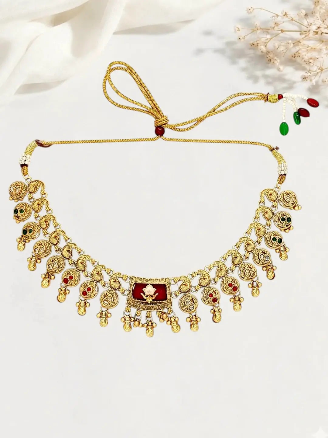 Matte Gold Plated Peacock Heritage Necklace Set