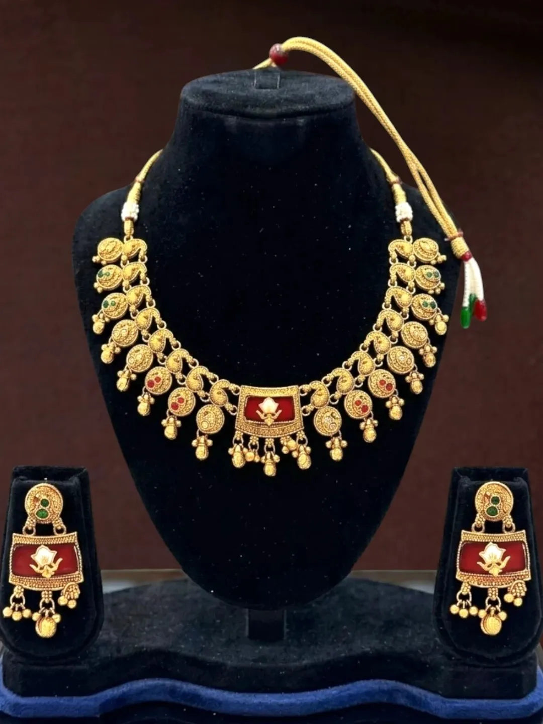 Matte Gold Plated Peacock Heritage Necklace Set For Women and Girl