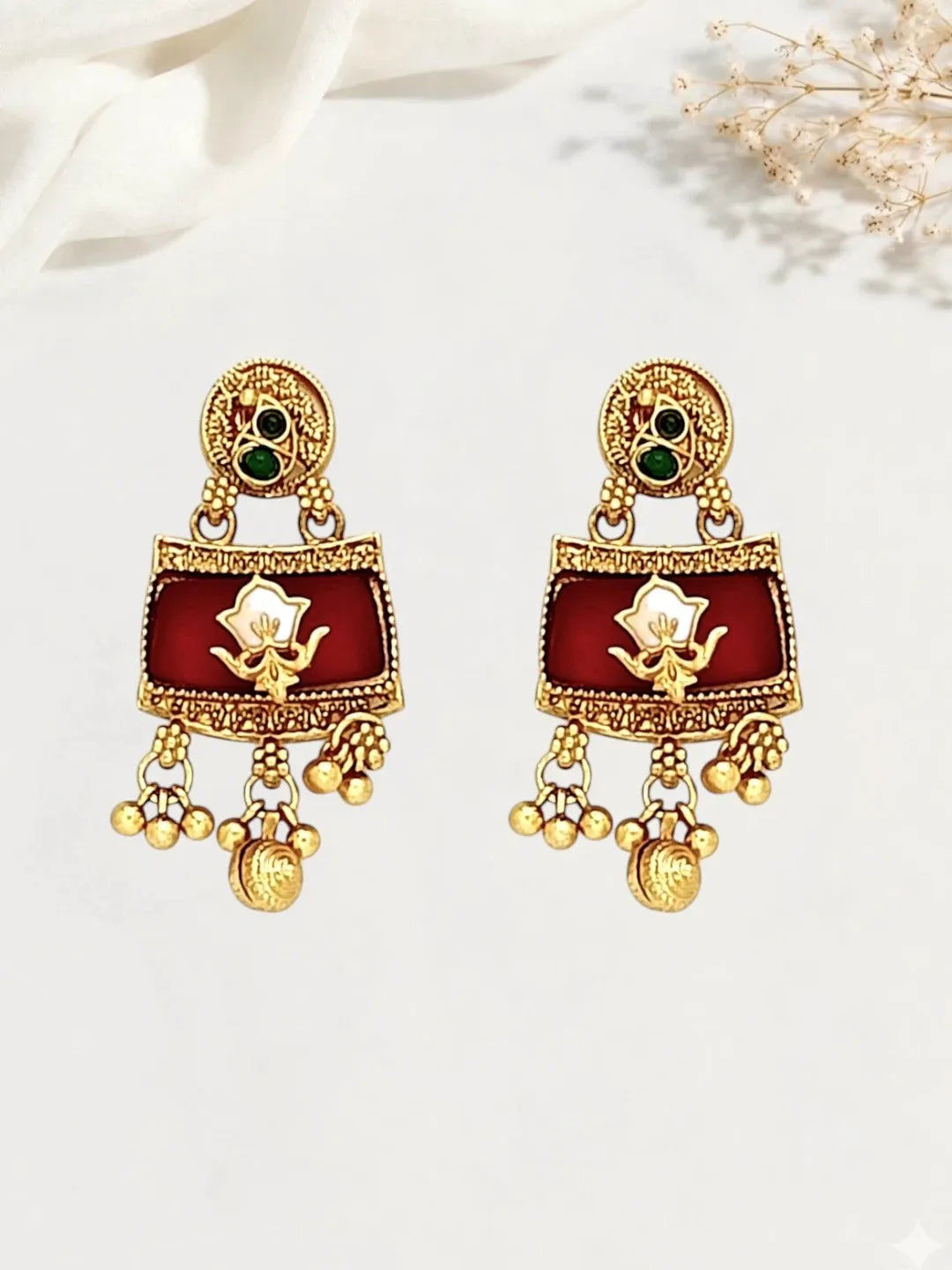 Matte Gold Plated Peacock Heritage Necklace Set