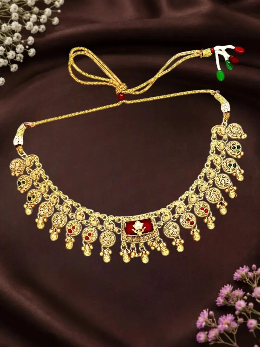 Matte Gold Plated Peacock Heritage Necklace Set For Women and Girl
