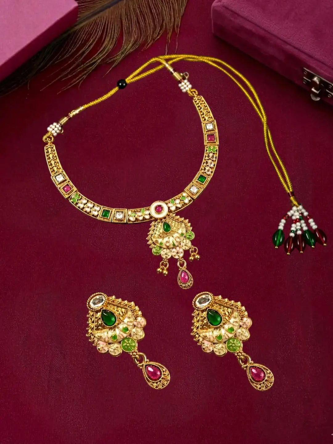 Gold Plated Meenakari Hasli Necklace Set