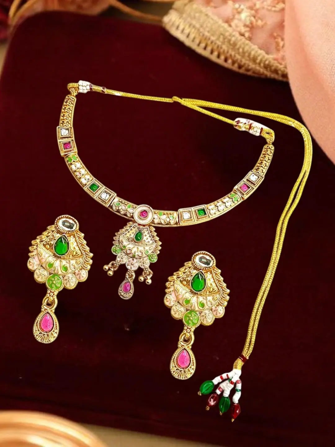 Gold Plated Meenakari Hasli Necklace Set