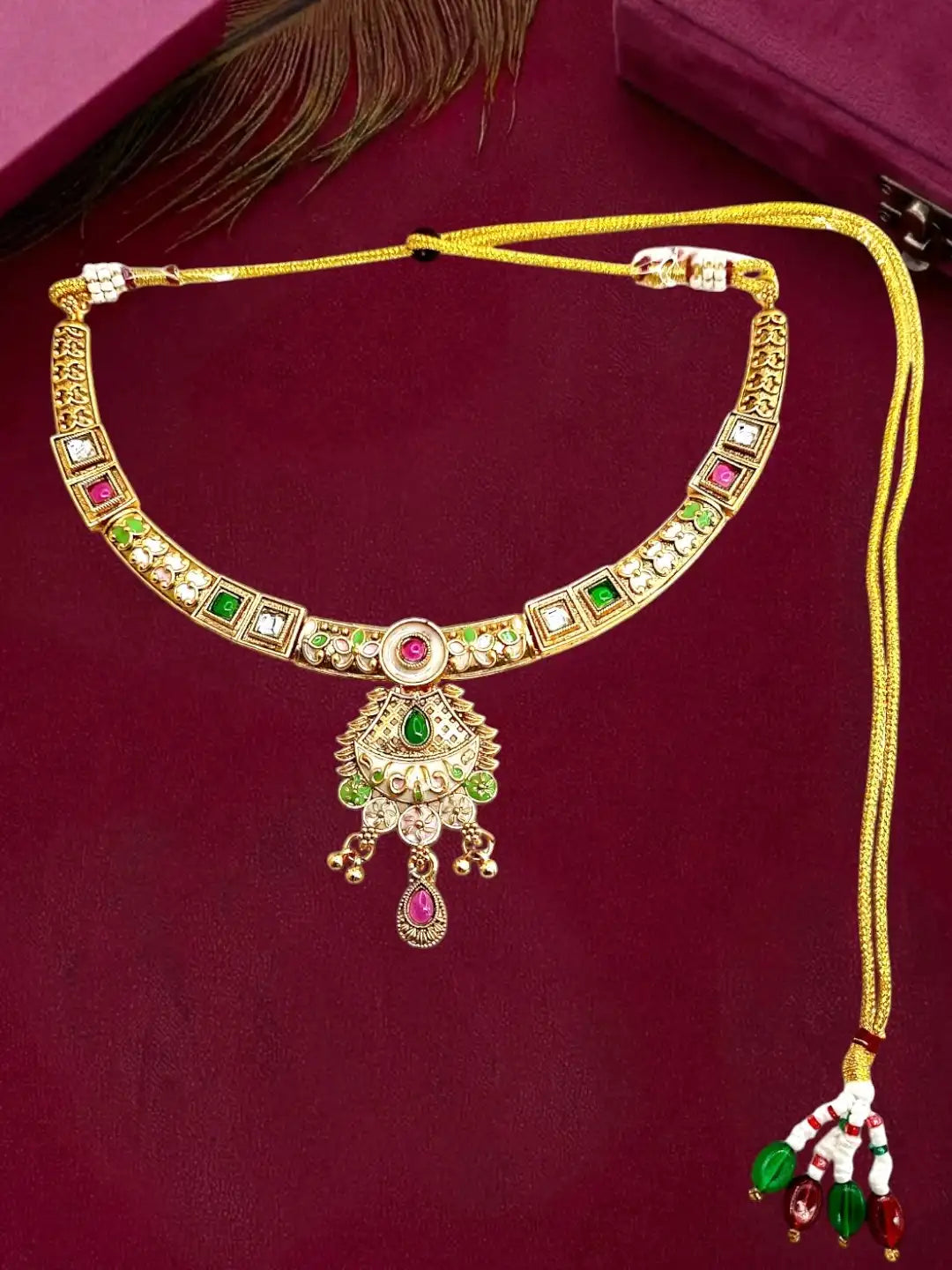 Gold Plated Meenakari Hasli Necklace Set