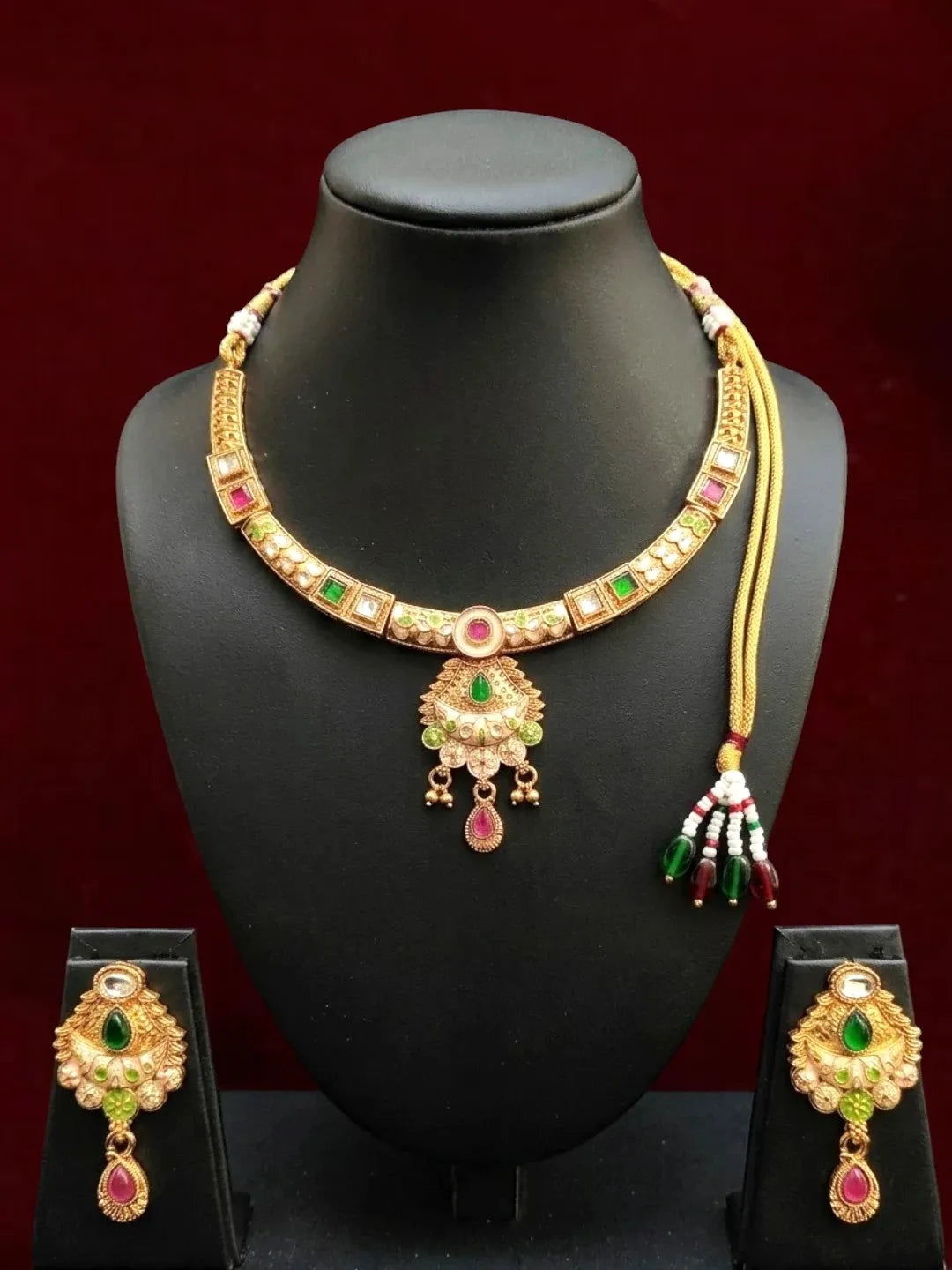 Gold Plated Meenakari Hasli Necklace Set