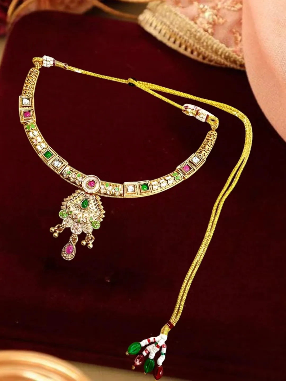 Gold Plated Meenakari Hasli Necklace Set