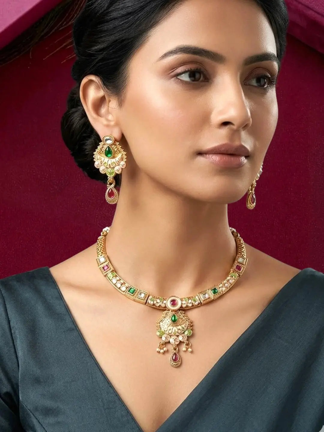 Gold Plated Meenakari Hasli Necklace Set