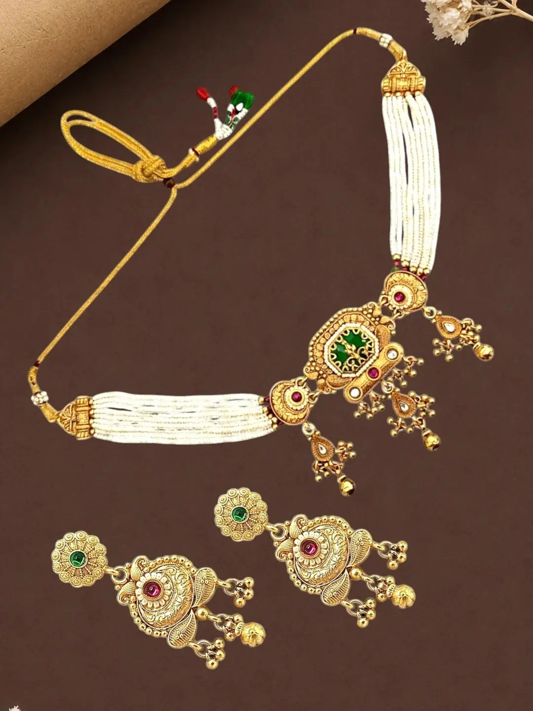 Gold Plated Heritage Jaipuri Choker Set
