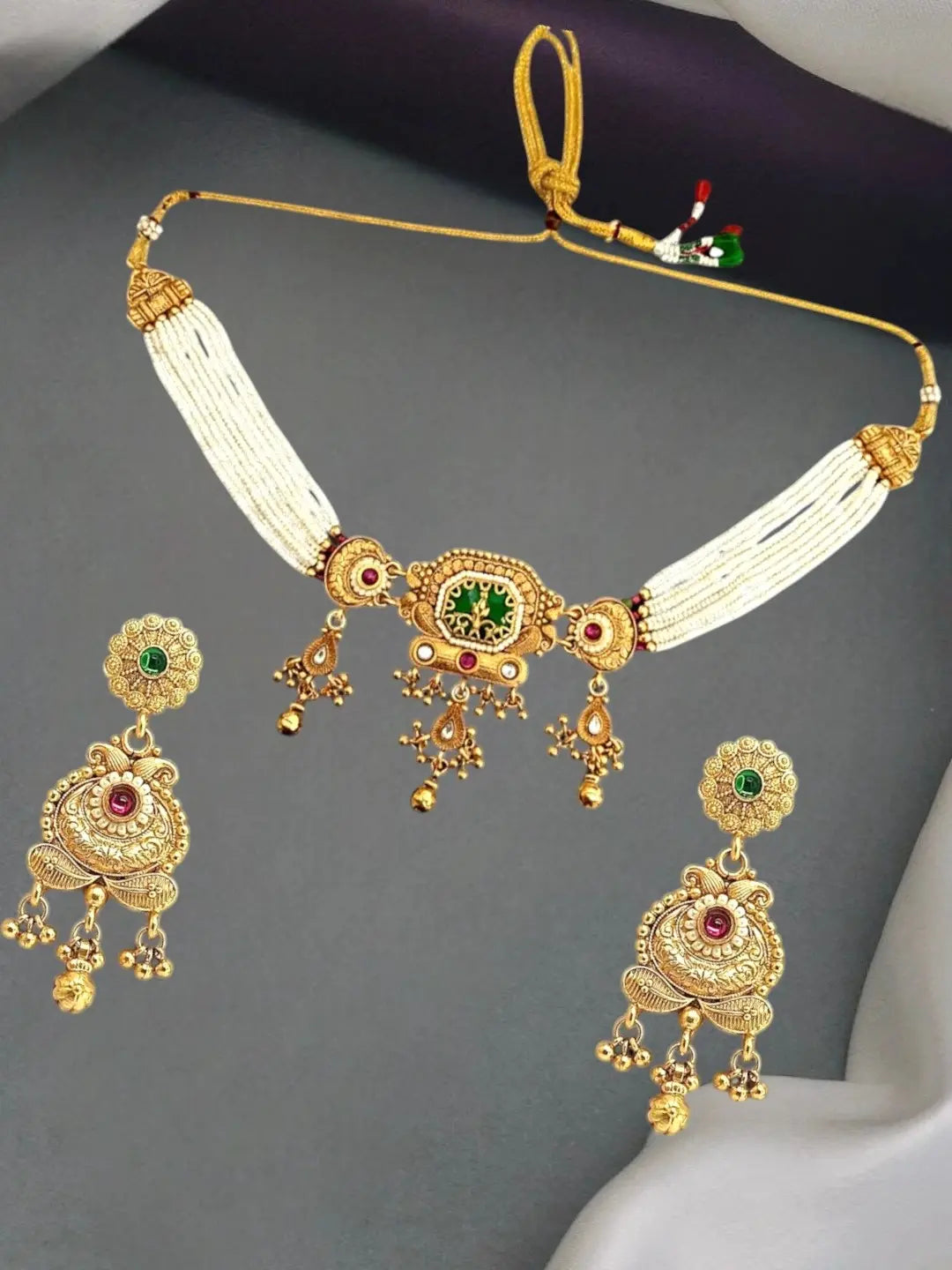 Gold Plated Heritage Jaipuri Choker Set