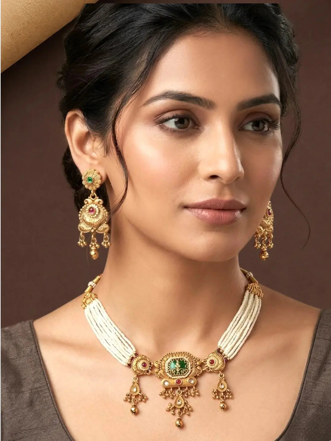 Gold Plated Heritage Jaipuri Choker Set
