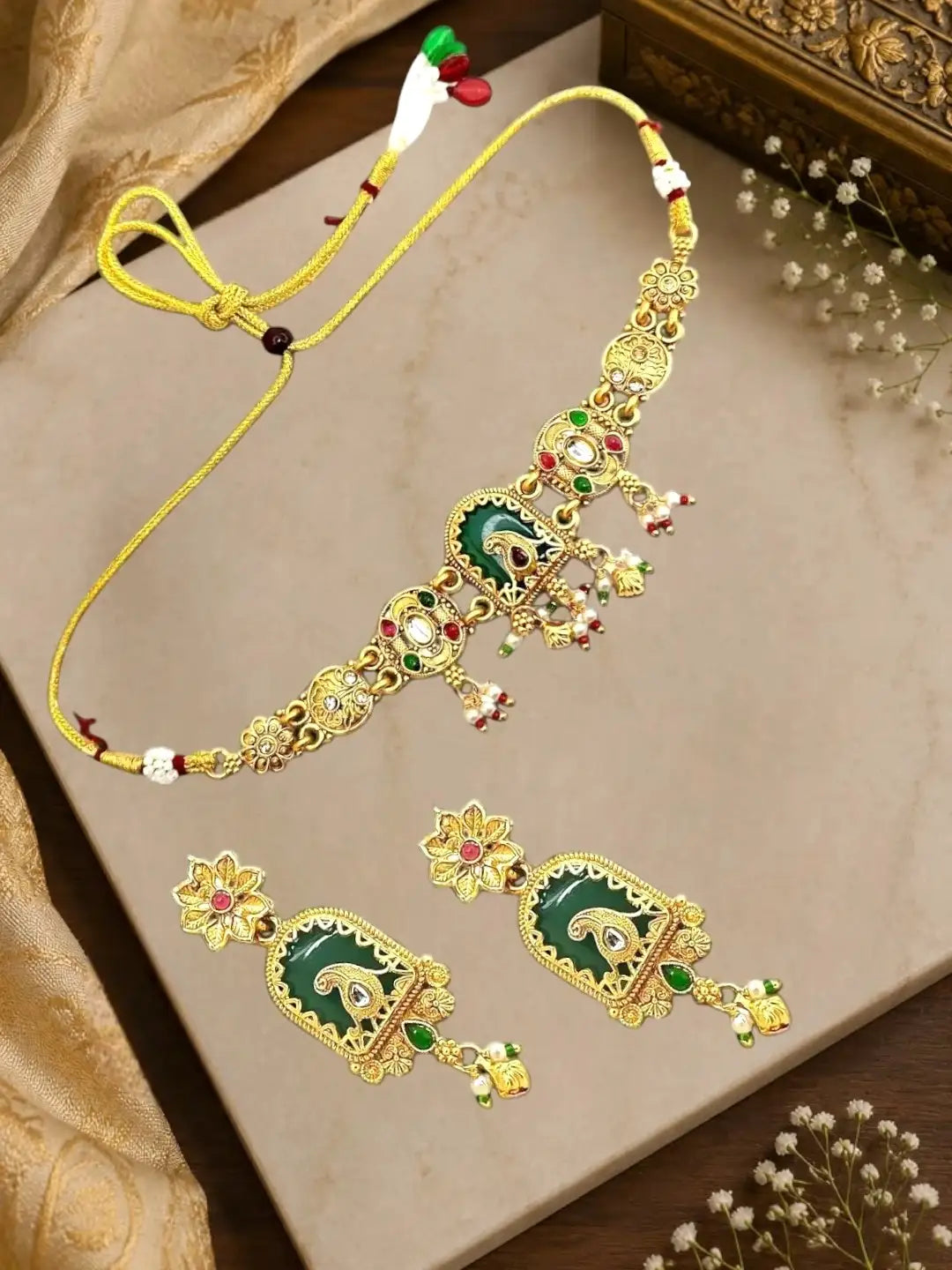 Gold Plated Bird Motif Heritage Choker Set