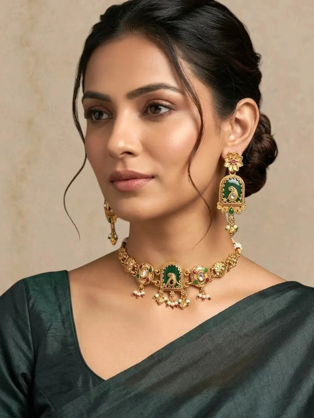 Gold Plated Bird Motif Heritage Choker Set