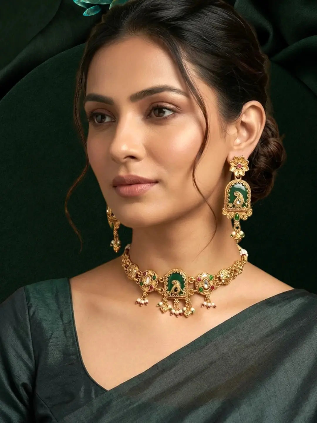 Gold Plated Bird Motif Heritage Choker Set
