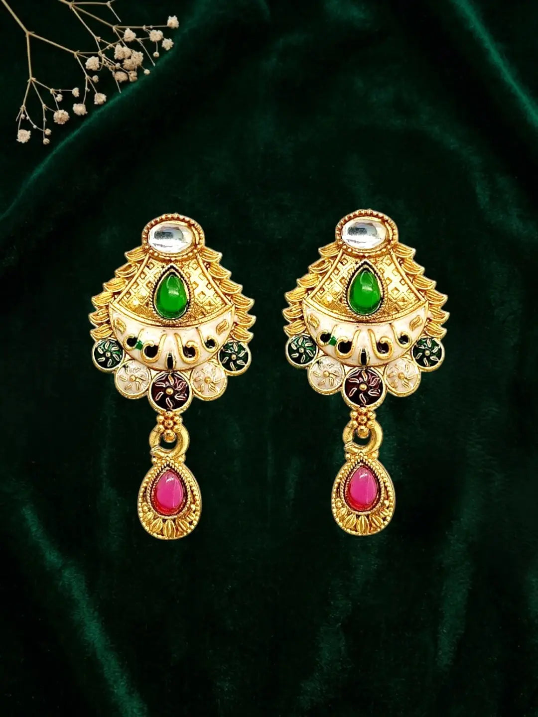 Gold Plated Kundan Meenakari Hasli Necklace Set