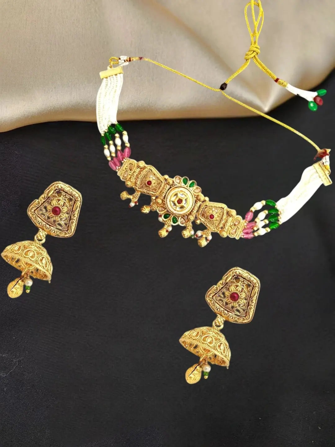 Gold Plated Kundan Rajwadi Choker Necklace Set