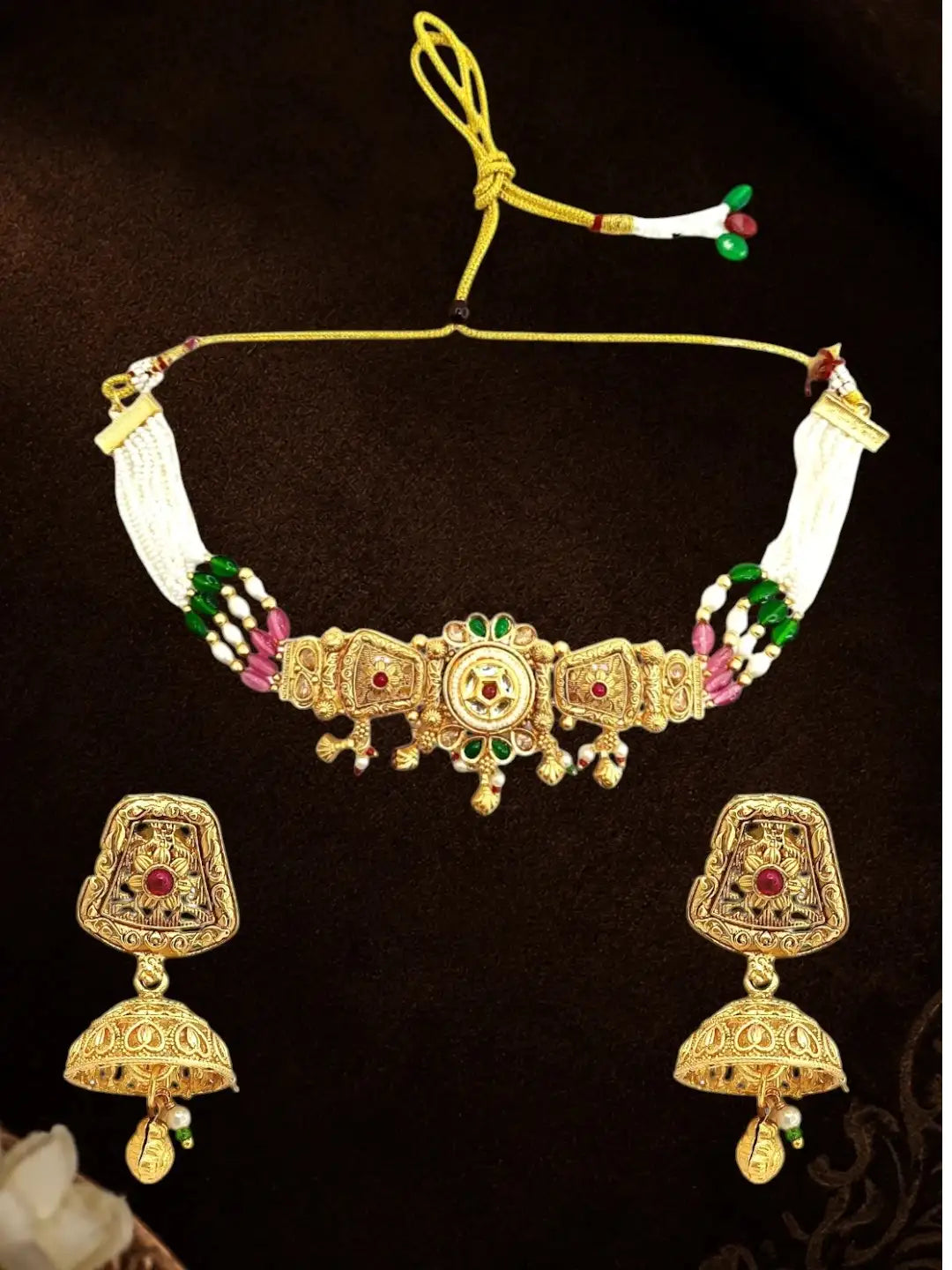 Gold Plated Kundan Rajwadi Choker Necklace Set