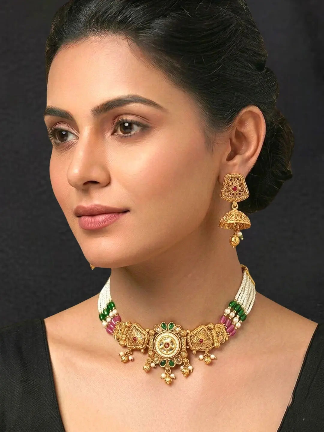 Gold Plated Kundan Rajwadi Choker Necklace Set