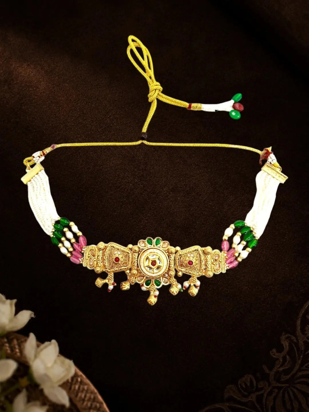 Gold Plated Kundan Rajwadi Choker Necklace Set