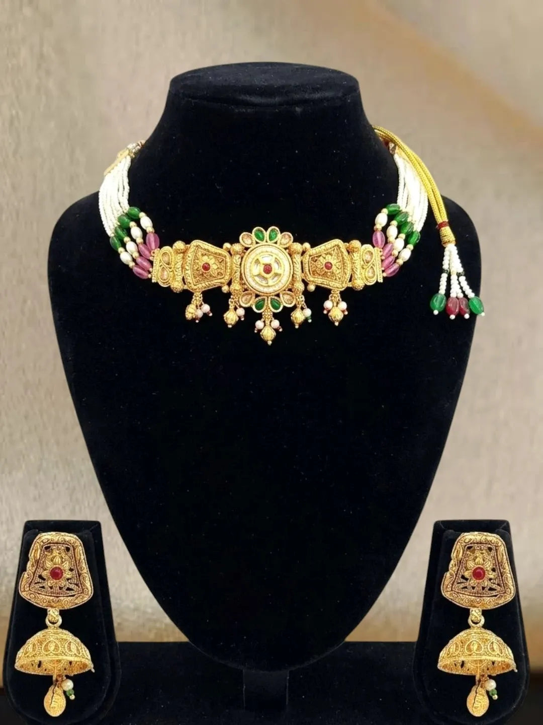 Gold Plated Kundan Rajwadi Choker Necklace Set