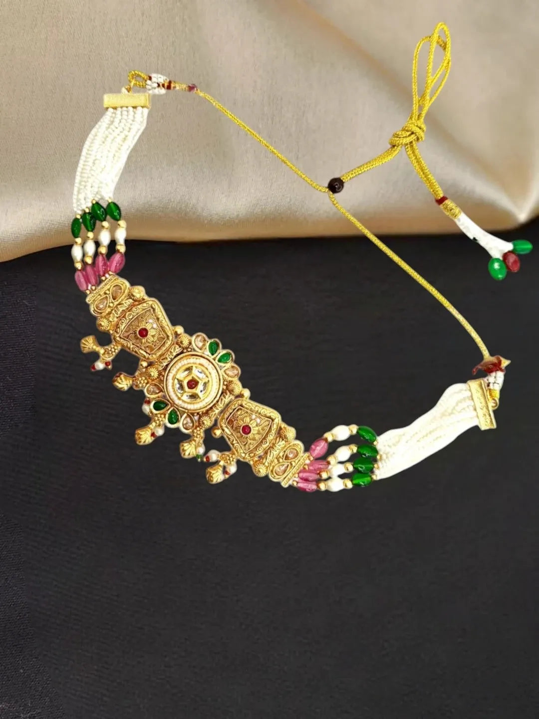Gold Plated Kundan Rajwadi Choker Necklace Set