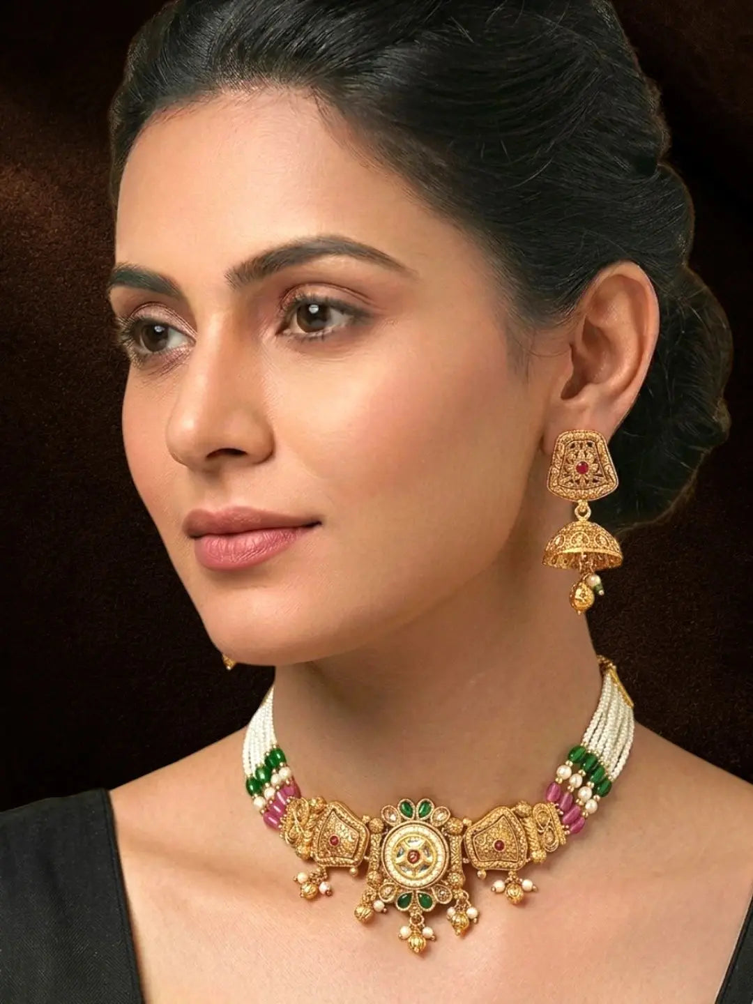 Gold Plated Kundan Rajwadi Choker Necklace Set