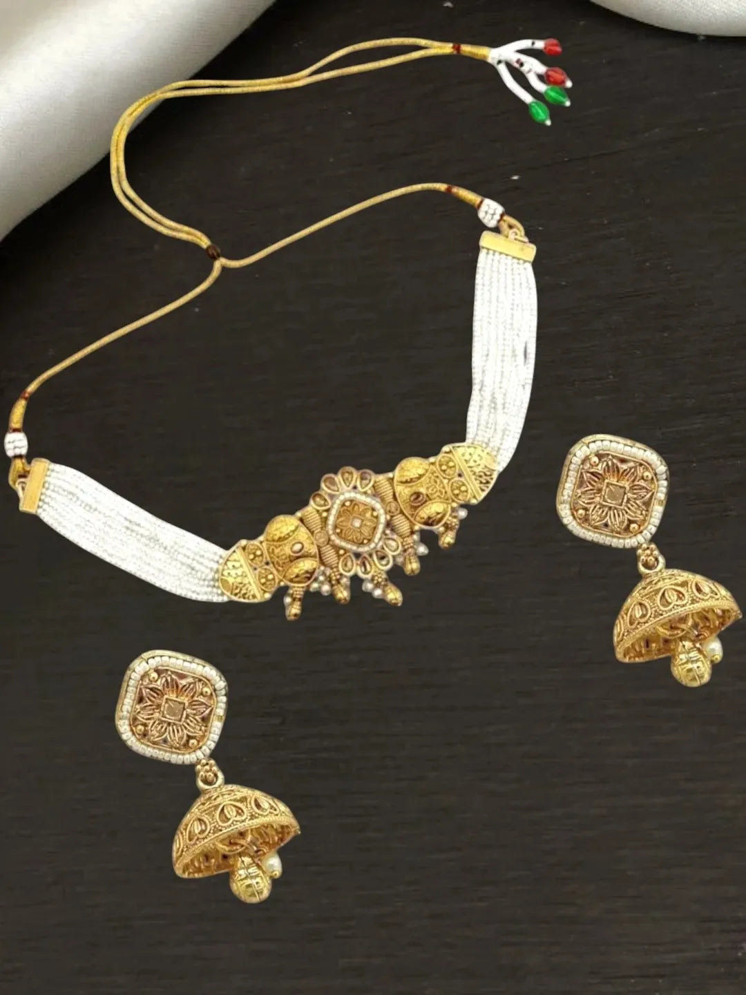 Gold Plated Elegant Beaded Choker Set