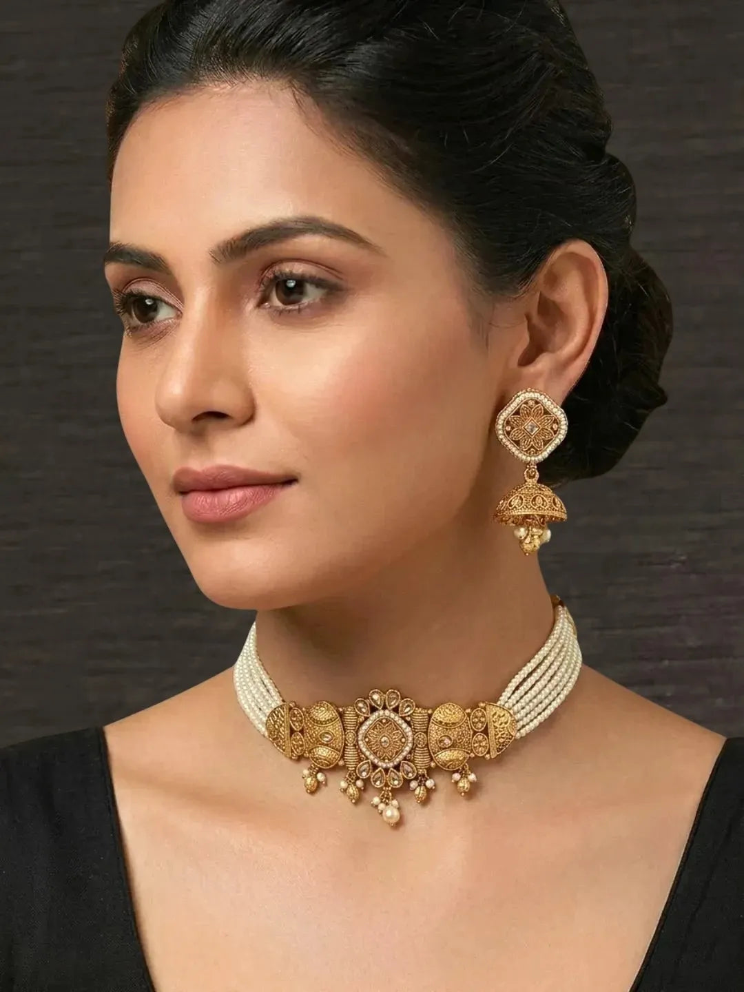 Gold Plated Elegant Beaded Choker Set