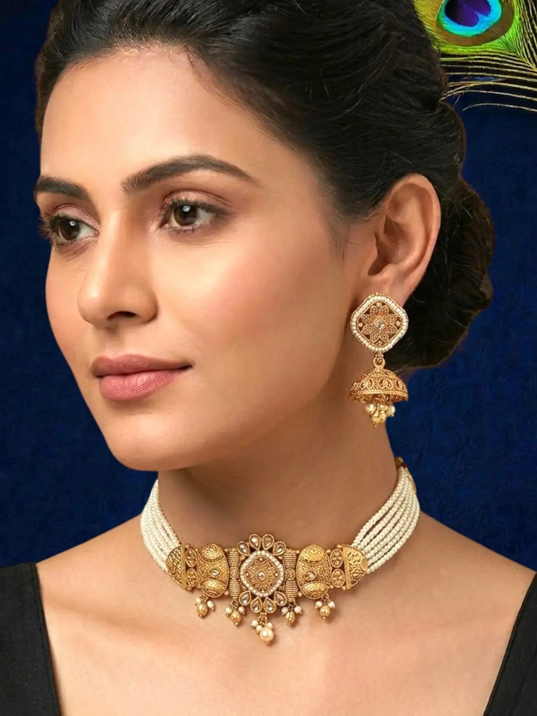 Gold Plated Elegant Beaded Choker Set