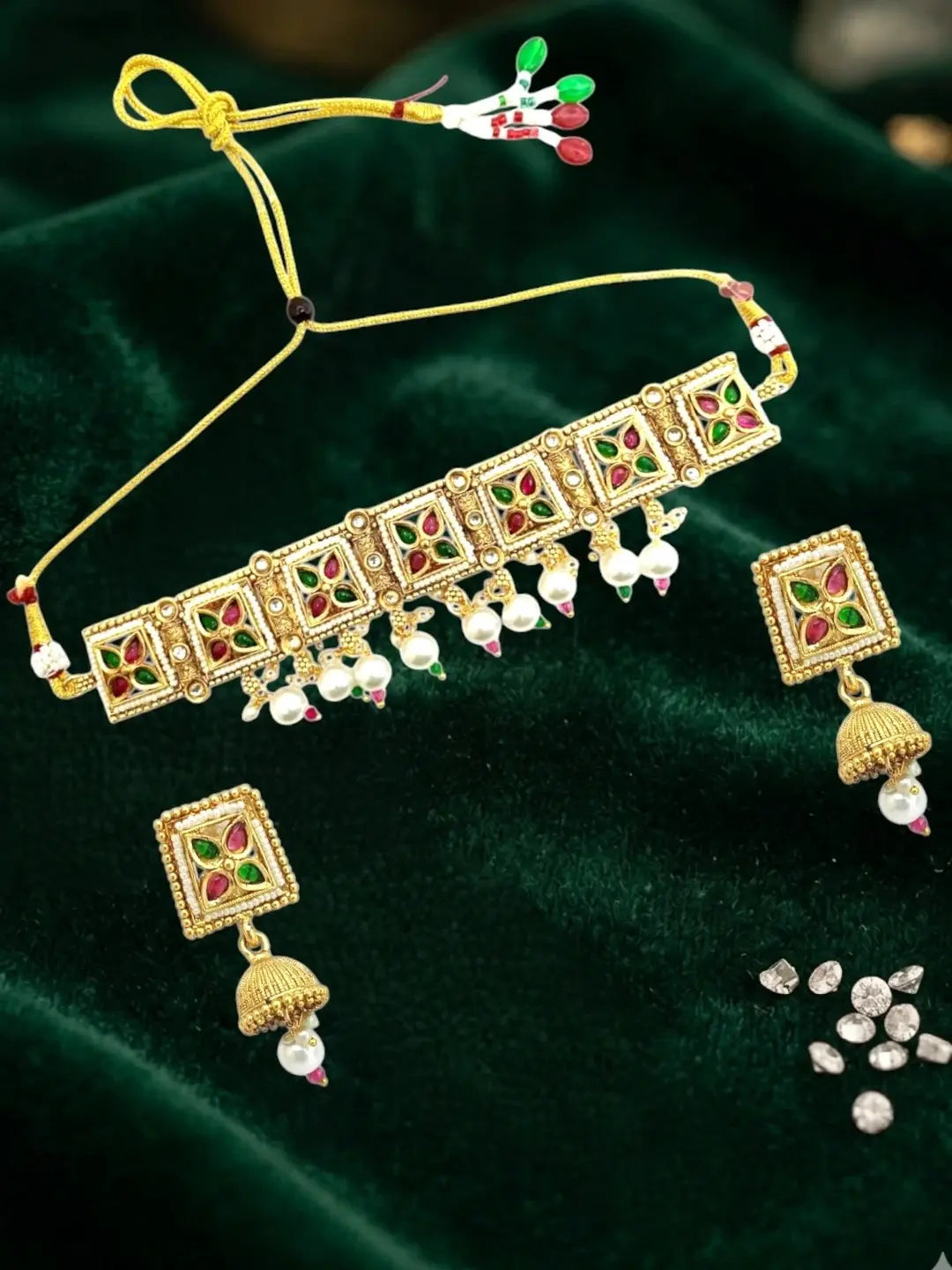 Gold Plated Kundan Rajasthani Choker Necklace Set