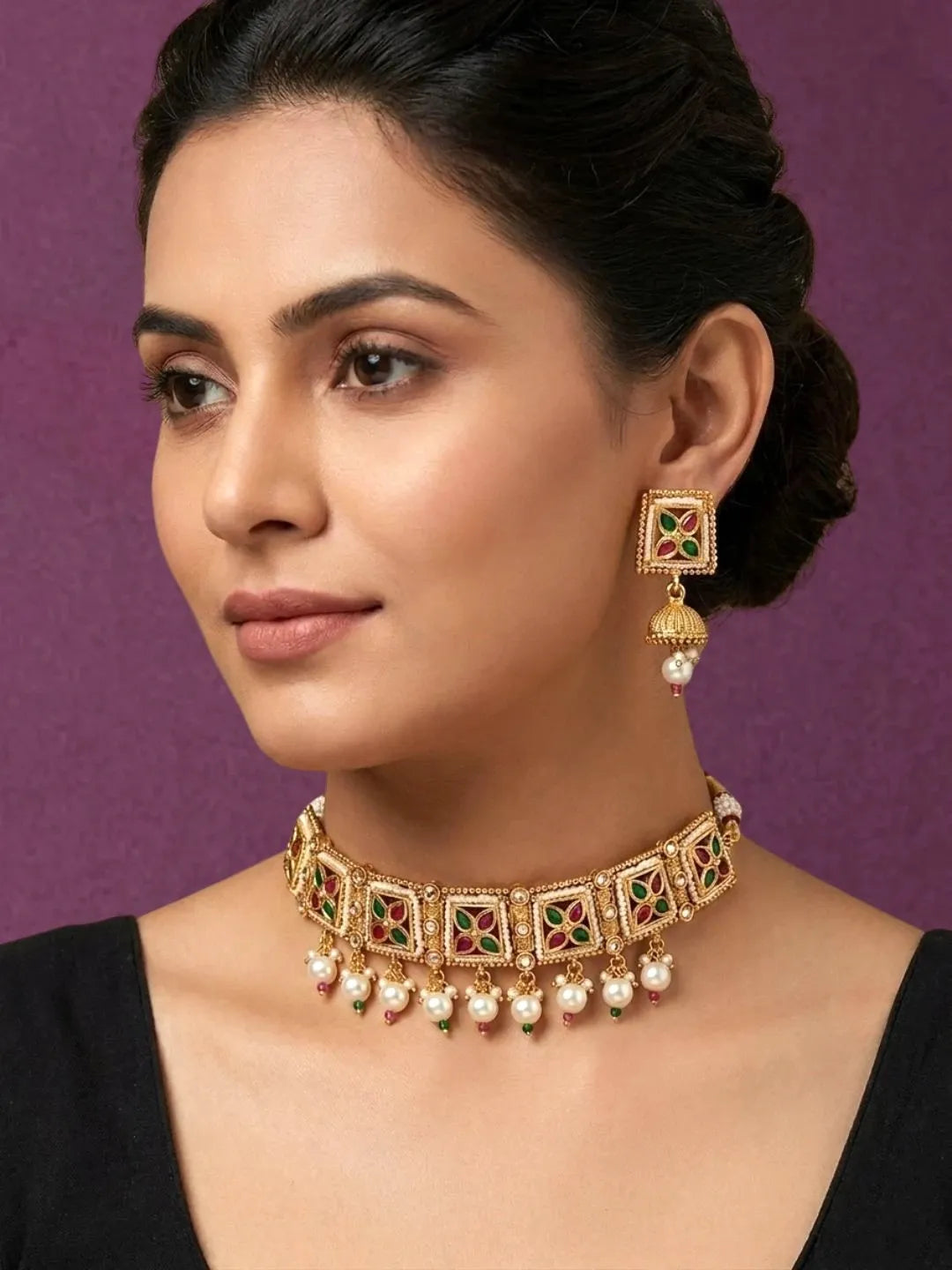 Gold Plated Kundan Rajasthani Choker Necklace Set