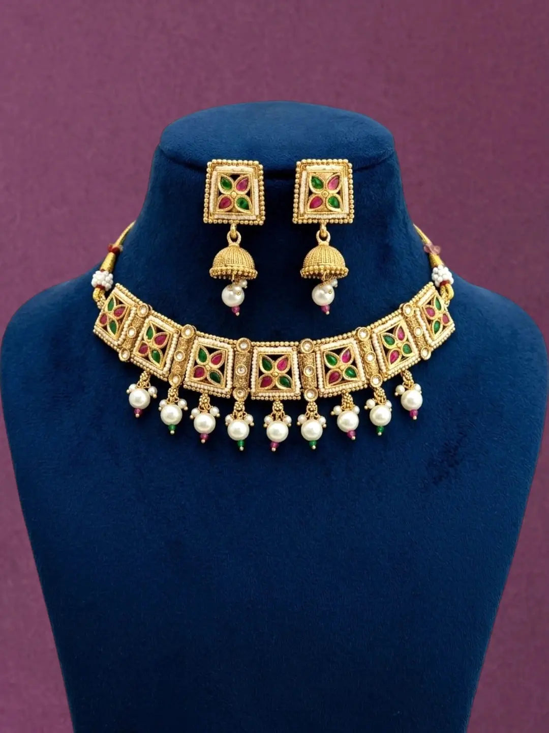 Gold Plated Kundan Rajasthani Choker Necklace Set