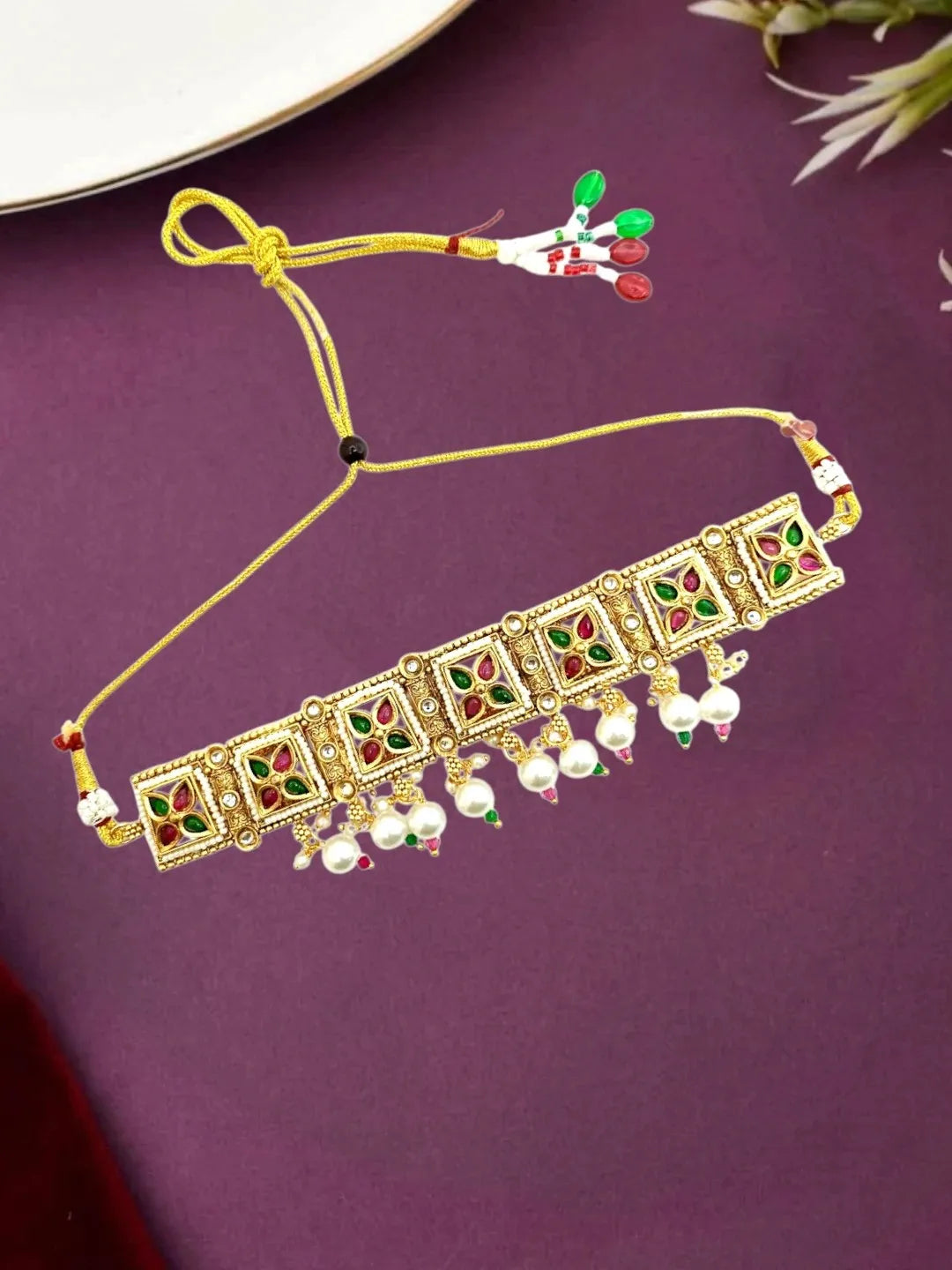 Gold Plated Kundan Rajasthani Choker Necklace Set