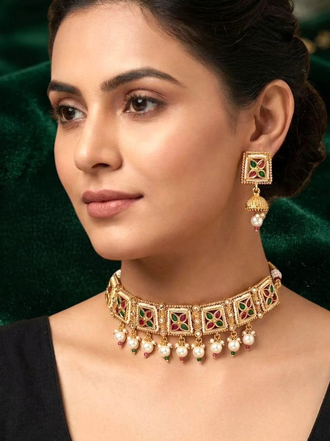 Gold Plated Kundan Rajasthani Choker Necklace Set