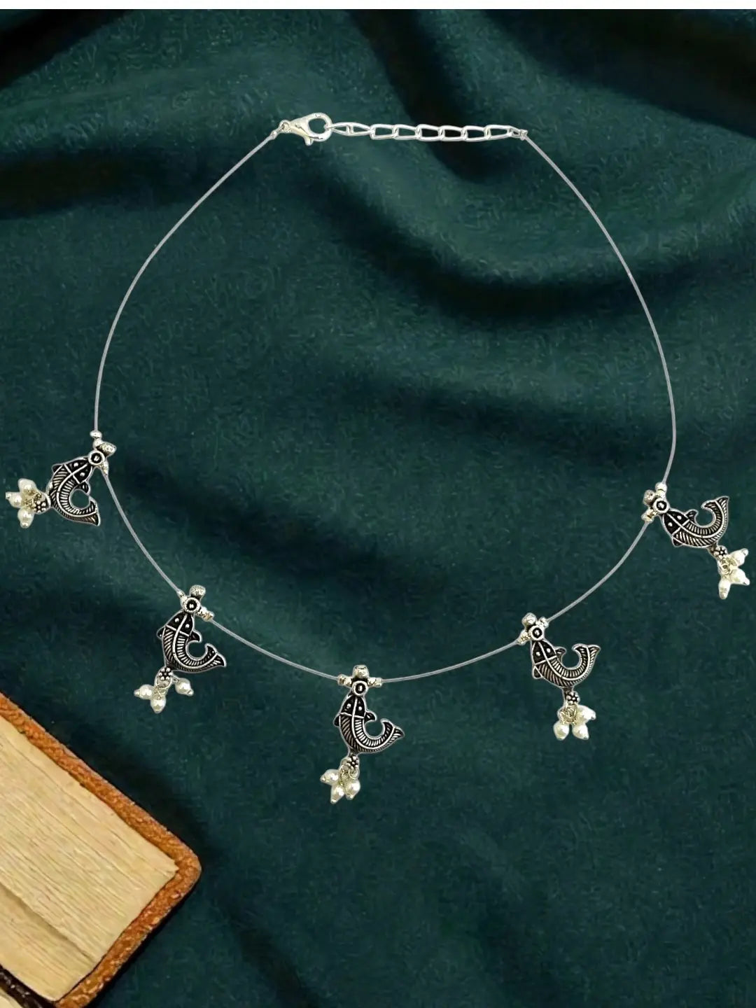 Silver Oxidised Fish Motif Invisible Jewellery Set